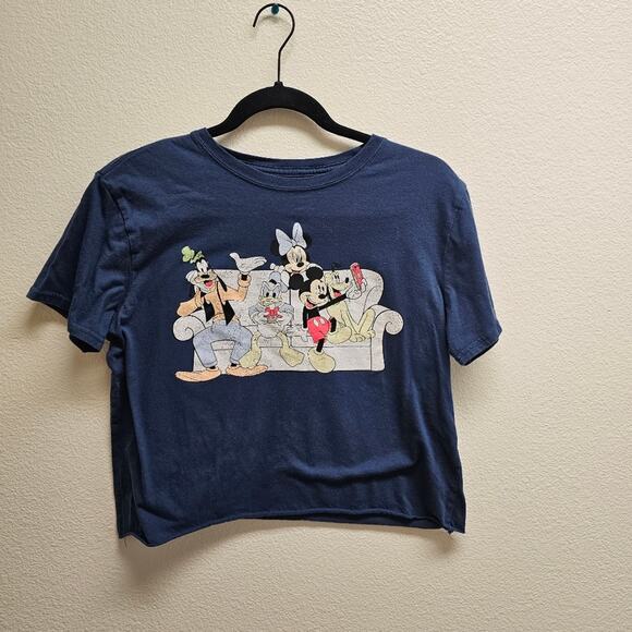 Disney Tops - Disney Dual Sided Mickey and Friends Cropped Blue T-shirt Size Large